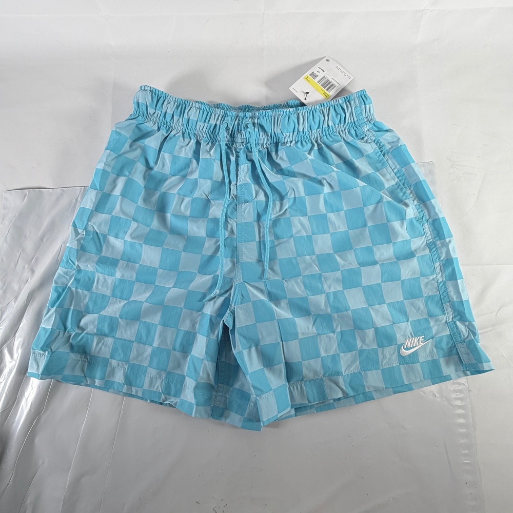 Nike Club Flow Men Checkers Shorts S Blue Checkerboard Lifestyle Woven FN3098‎